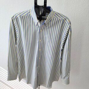 CHAPS CLASSIC FIT TWILL MEN 17 - 17 1/2 BLUE, YELLOW AND WHITE LONG SLEEVE SHIRT